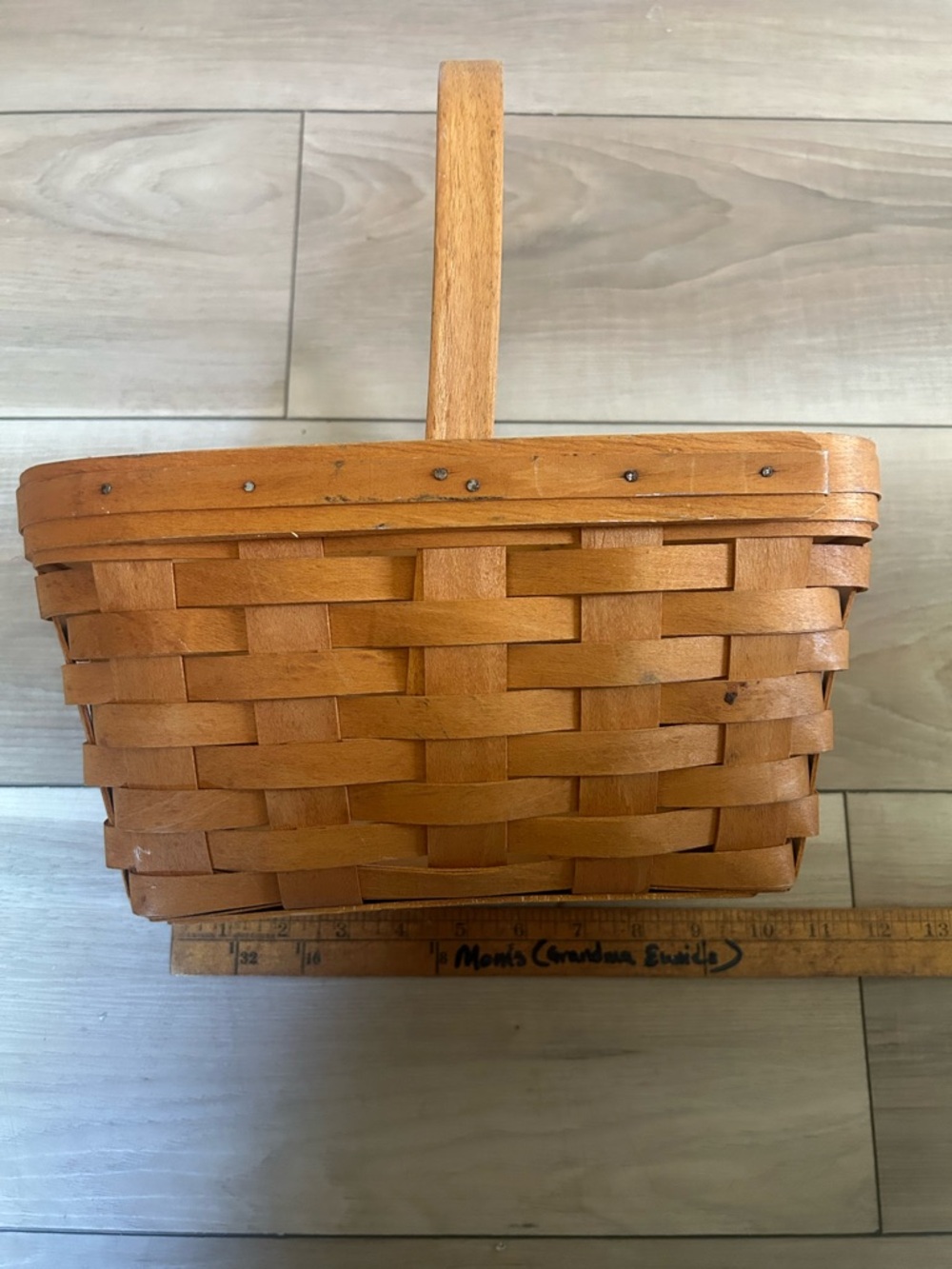 Handwoven 1997 longenburger basket.     11 x 7 x 6